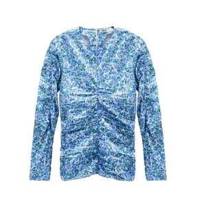 ZARA Blue Floral Gathered Blouse